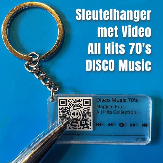 Allernieuwste porte-clés .nl® QR DISCO MUSIC 70's - Vidéo avec collection All Hits - Code QR Idée cadeau Cadeau Fan de disco - Gadget son et vision - Cadeau MU10 Sinterklaas