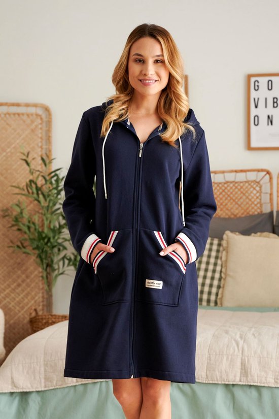 Doctor Nap Katoenen Badjas Dames | Kamerjas met Rits Dames | DN Navy SMZ.4508 L