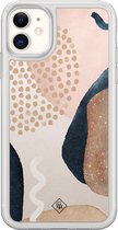 Casimoda® hoesje - Geschikt voor iPhone 11 - Abstract Dots - 2-in-1 case - Schokbestendig - Geometrisch patroon - Verhoogde randen - Bruin/beige, Transparant