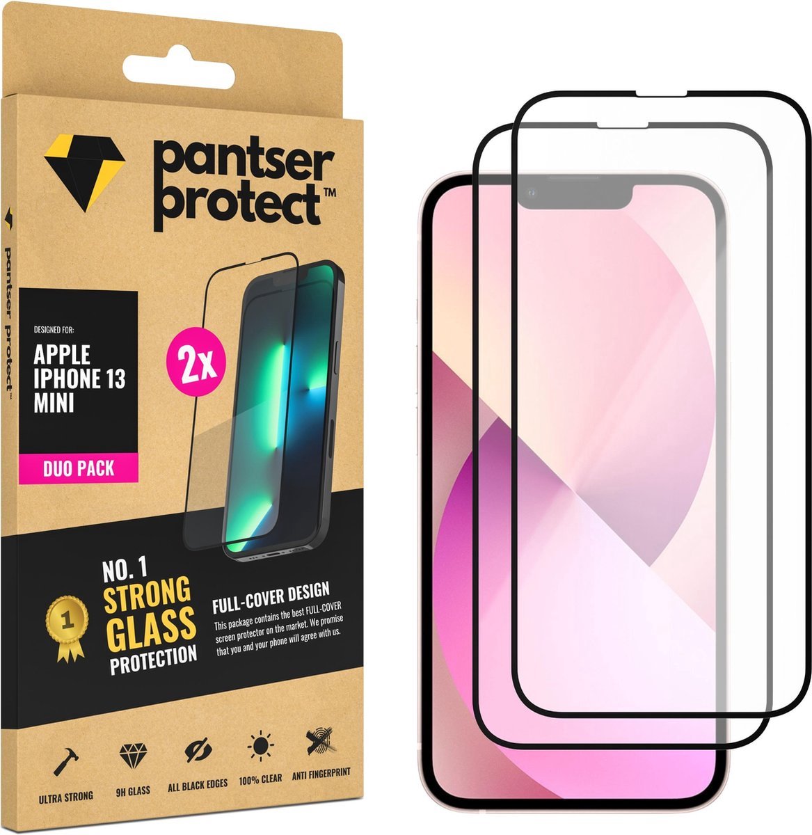 DUO-PACK - 2x Pantser Protect™ Glass Screenprotector Geschikt voor iPhone 13 Mini - Case Friendly - Premium Pantserglas - Glazen Screen Protector