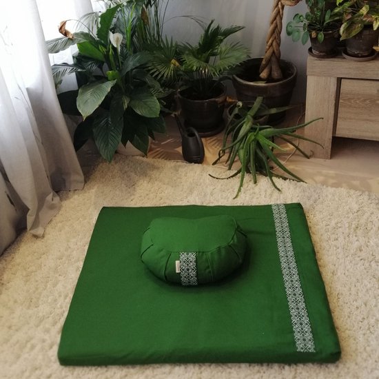 Samarali Bosgroene Meditatieset - Halve maan zafu & zabuton van biologisch GOTS katoen, ideaal voor yoga en mindfulness van Samarali — afbeelding 4