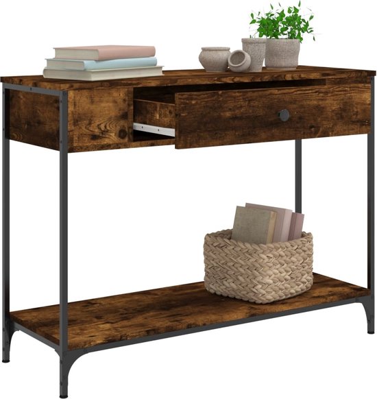 vidaXL-Wandtafel-100x34,5x75-cm-bewerkt-hout-gerookt-eikenkleurig