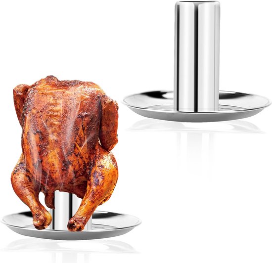 Chicken Roaster, Stainless Steel Chicken Holder, Beer Can for Chicken Grill, Dismountable Poultry Roaster with Drip Tray (Pack of 1) - Merkloos