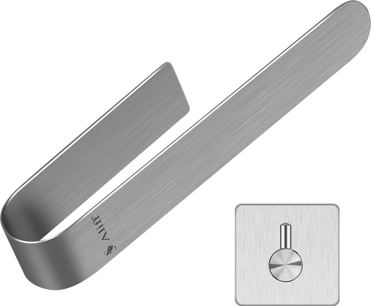 Pack of 2 with 1 Towel Rail No Drilling 25 cm and 1 Towel Hook Self-Adhesive Rustproof Stainless Steel Silver Colour Can be Used in Kitchen, Bathroom, Office etc.