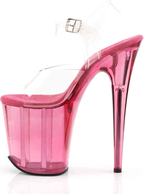 Pleaser - FLAMINGO-808T Sandale avec bride à la cheville, chaussures de pole dance - US 11 - 41 Chaussures - Rose/Transparent