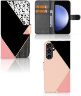 GSM Hoesje Geschikt voor Samsung Galaxy S23 FE Bookcase Black Pink Shapes