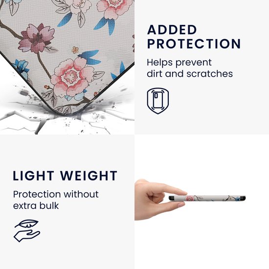 kwmobile e-reader hoesje geschikt voor Kobo Clara 2E hoes - E reader flip case met magnetische sluiting - Ereader cover - Elegante bloemen design in wit / poederroze / blauw van Merkloos — afbeelding 2