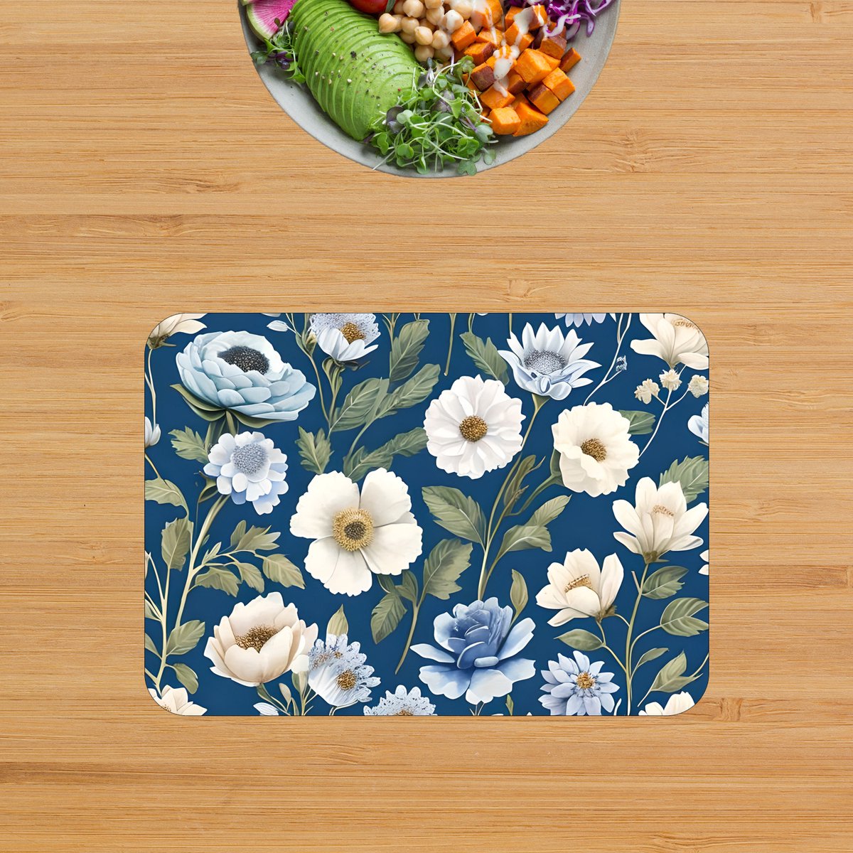 Luxe Placemat - Blauw - Wit - Bloemen Patroon - Set van 4 Placemats - 35x25 cm - 2 mm dik Vinyl - Anti Slip - Afneembaar — cadeau in Wonen & Interieur - foto 4
