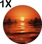 BWK Flexibele Ronde Placemat - Oranje Horizon met Rotsen en Water - Set van 1 Placemats - 40x40 cm - PVC Doek - Afneembaar