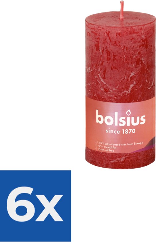 Bolsius Stompkaars Delicate Red Ø50 mm - Hoogte 10 cm - Rood - 30 branduren - Voordeelverpakking 6 stuks
