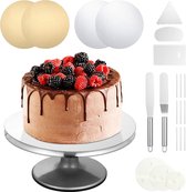 Aluminium Alloy Cake Stand, Rotating Cake Turntable Decoration Sets with Icing Spatula Comb for Baking Pastry (Aluminium Alloy, Silver, 12 Inches)