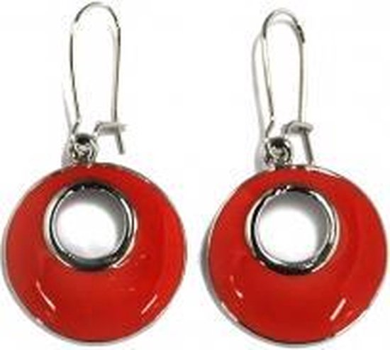 Behave Rode oorbel - ronde oorhanger rood - dames oorbellen hangers rood- 4 cm