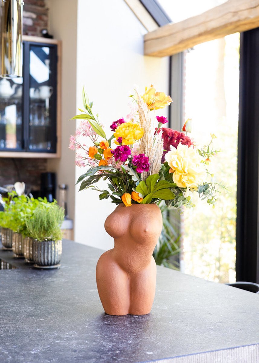 Zijden bloemen boeket “June Solstice” | 65 cm | Exclusief vaas | Prachtige gedetailleerde bloemen | Jarenlang mooi