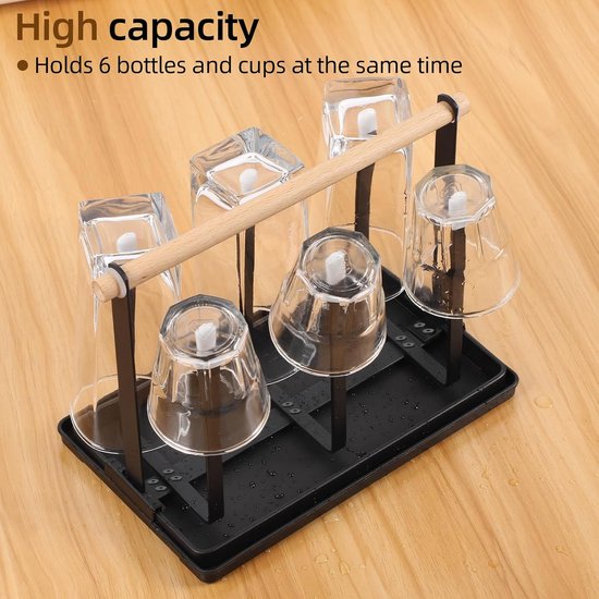 thumbnail: Flessenhouder Voor SodaStream & Glazen - 6-delige Afdruipstandaard Met Lekbak, Zwart Metaal