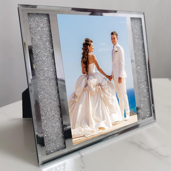 Fotolijst, 13 x 18 cm, van glas, diamant, glitter, fotolijst, modern, zilver, voor babyfoto's, familiefoto's en bruiloftsfoto's, cadeau