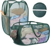 Opvouwbare wasmand, 2 stuks, 70 liter, pop-up wasmand, inklapbaar, groot, met mesh, 36 x 36 x 58 cm, wasmand met handgrepen, opvouwbare stoffen mand, opbergbak