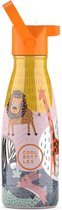 Cool Bottles - Savannah Kingdom - 260 ml - Luxe avec paille - Gobelet d'école pour enfants - Gourde d'école - Acier inoxydable - Lavage à la main uniquement - Design élégant - Adapté aux enfants