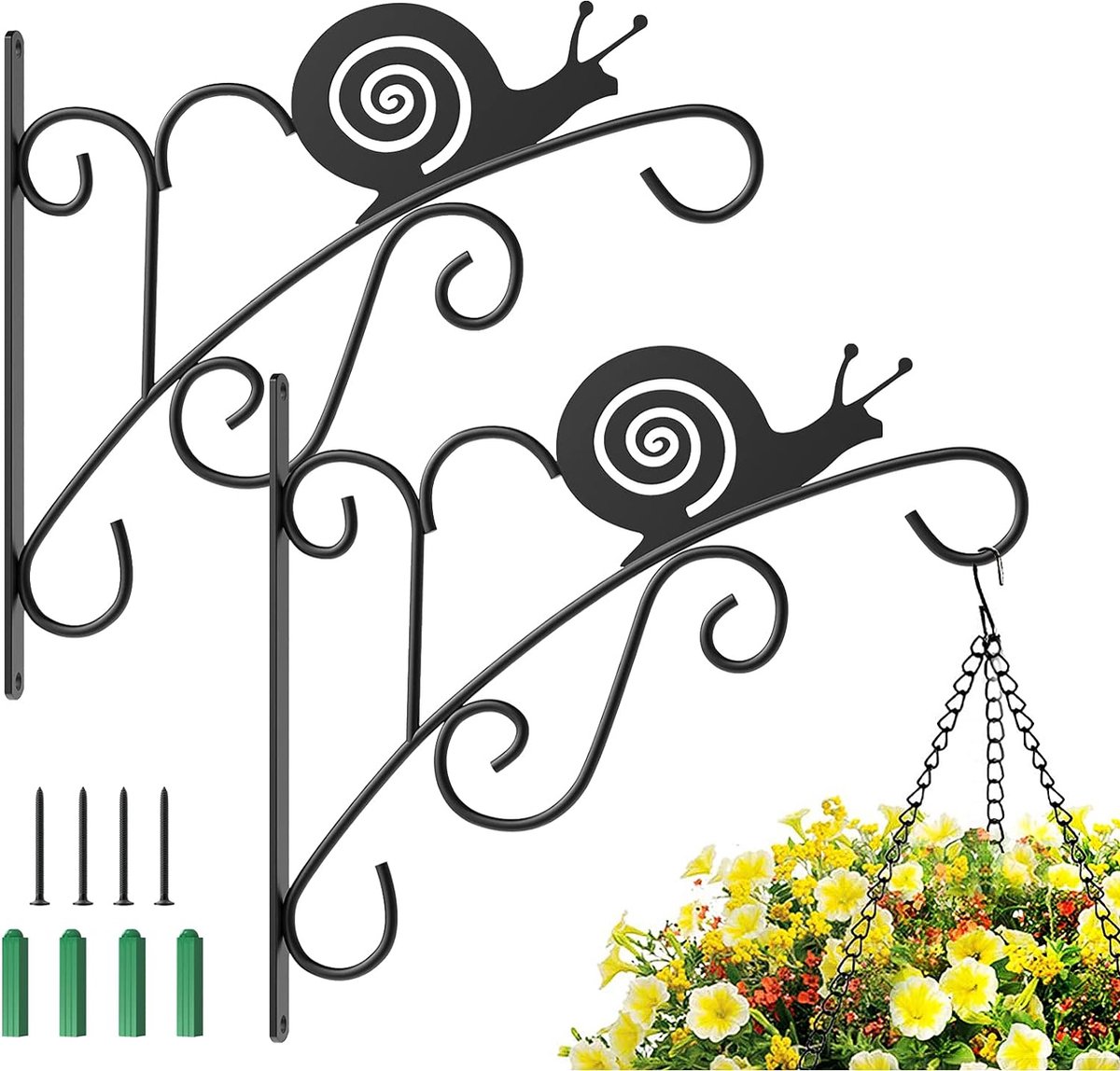 Retro hangmand houder 2 stuks slak decoratie bloemenhanger haak ijzer plantenhouder wandhaak met schroeven hangplant haken voor bloempot lantaarn tuin buiten decoratie zwart