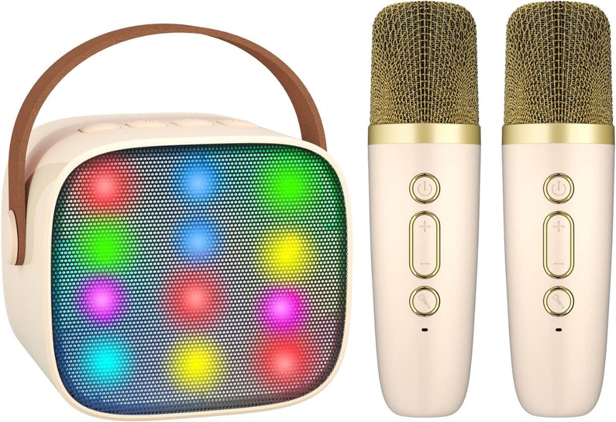 Karaoke Set Voor Volwassenen - Karaoke Set Met 2 Microfoons - Karaoke Set Draadloze Microfoon - Beige