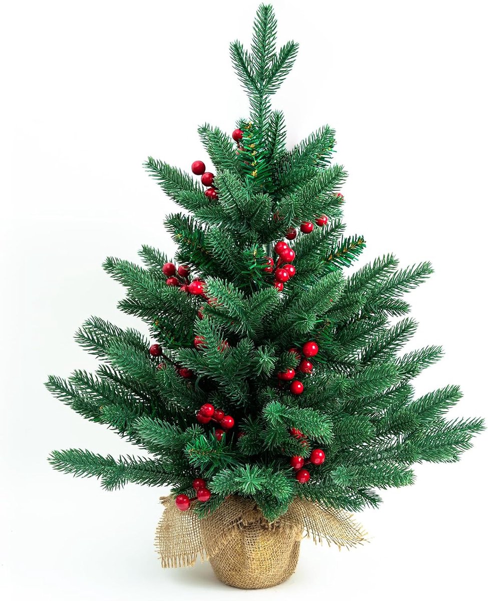 Kunstkerstboom 65 cm mini kerstboom kleine dennenboom kunstkerstboom versierd met rode bessen kerstboom kerstdecoratie