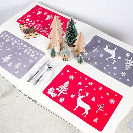 18delige kerst PVC placemats onderzetters bestekset wasbaar