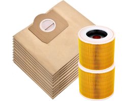 2x filter en 10x stofzuigerzakken geschikt voor Karcher voor WD3 / MV3 series - stofzakken - Vervangt 6.959-130.0 - A2204 A 2201 2204 2504 SE4001