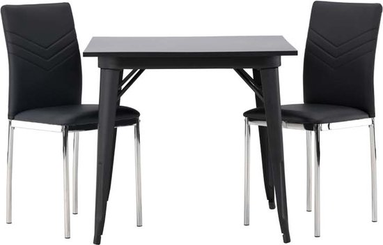 Tempe eethoek tafel zwart en 2 Lily stoelen zwart.