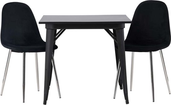 Tempe eethoek tafel zwart en 2 Polar stoelen zwart.