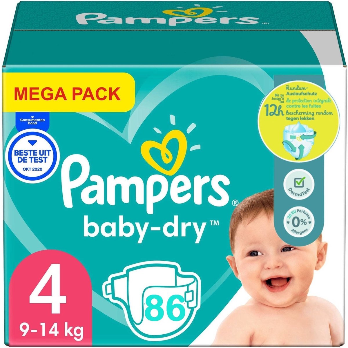 PAMPERS Baby-Dry Taille 4 - 96 Couches - 9/14 kg - Toilette de