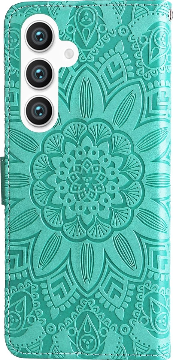 Mobigear Telefoonhoesje geschikt voor Samsung Galaxy S24 Hoesje | Mobigear Sunflower Bookcase Portemonnee | Pasjeshouder voor 3 Pasjes | Telefoonhoesje voor Pinpas / OV Kaart / Rijbewijs - Groen
