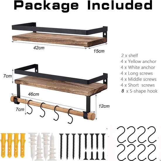 MILUKA zwevend wandrek, rek voor fotolijsten en boeken, wandrek 70 cm, voor woonkamer, slaapkamer, hal, keuken, kantoor enz. (2, zwart