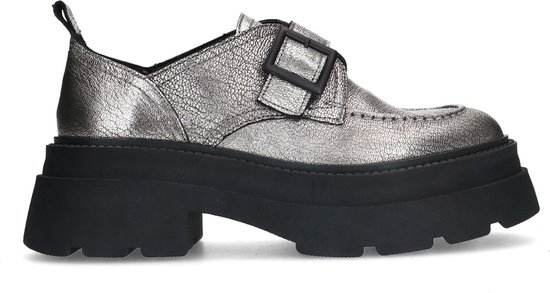 Sacha - Dames - Zilveren platform loafers met gesp - Maat 38
