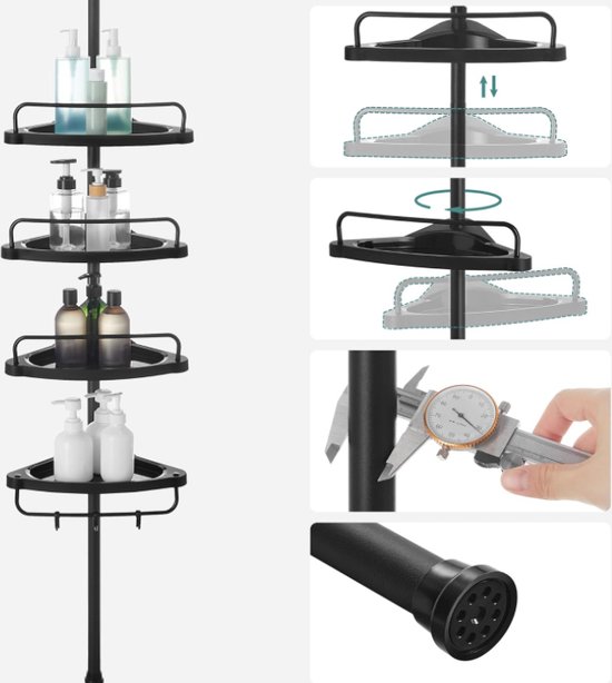 SONGMICS shower shelf, 85-305cm height adjustable, bathroom