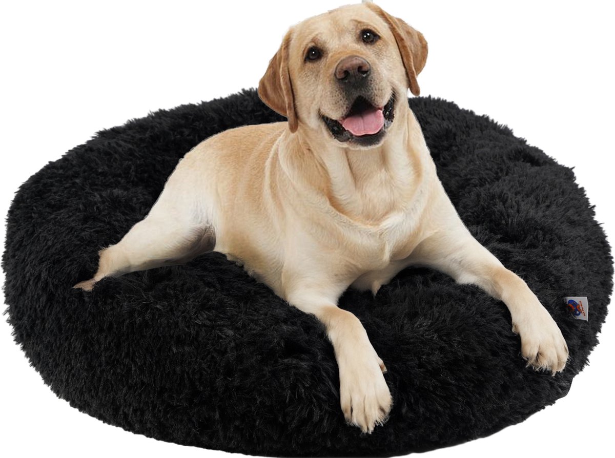 Bol.com Pet Perfect Donut Hondenmand 100 cm - Fluffy Hondenkussen - Hondenbed - Zwart - Wasbaar aanbieding