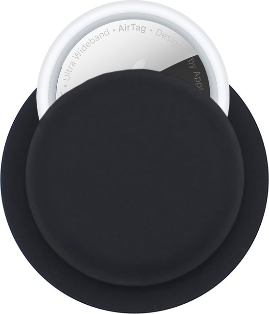 Ibley Zelfklevend siliconen hoesje voor Apple AirTag zwart - Sticky AirTag case - Sticker case
