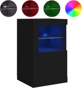 vidaXL - Bijzetkast - met - LED-verlichting - bewerkt - hout - zwart