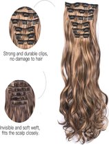 Haar extensions hairextensions haarextensions bruin met donkerblonde highlights s clip 50cm lang slag krul
