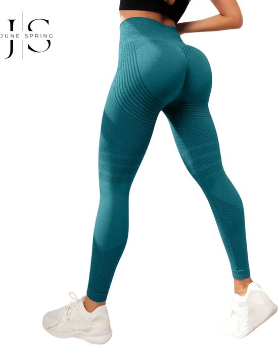 June Spring Sportlegging - Maat M/Medium - Kleur: Groen - Sportbroek voor Vrouwen - Accentueert de Billen - High-Waist - Dames Sportlegging - Fitness Legging - Yogapants - Hoge Kwaliteit Sportlegging