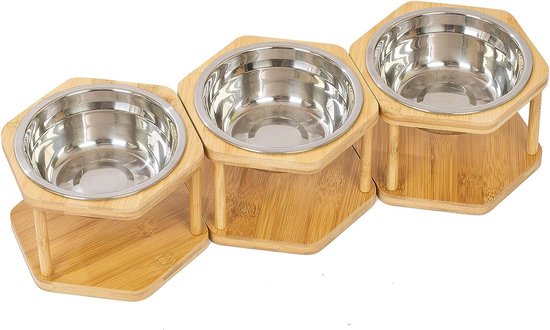Marchul 3-in-1 kattenbak, kattenvoer en waterbakset met waterdispenser en 2 keramische kommen, 15° gekantelde kattenbak voor huisdieren voor binnenkatten, kleine of middelgrote honden