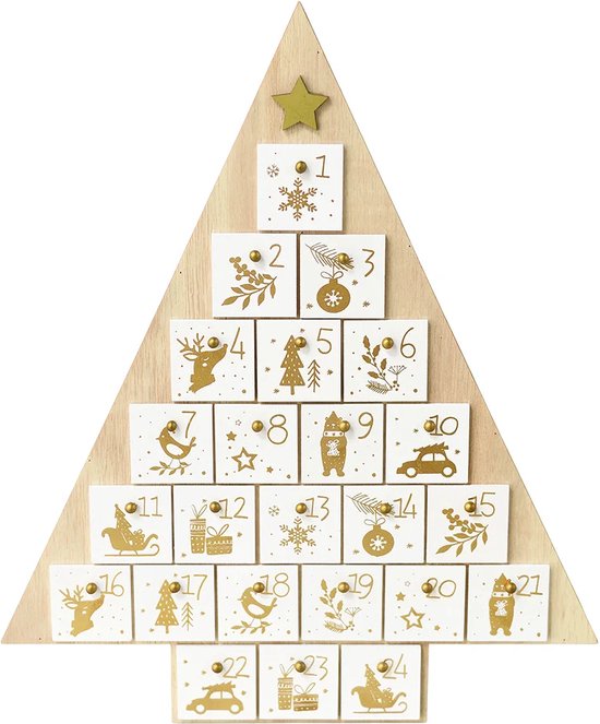 Houten Kerstboom Adventskalender met gouden details van Rex London