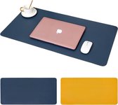 Muismat XXL - Bureau Onderlegger - Muismatten - Anti Slip - 90x45 cm - Kunstleer - Donker Blauw/Geel