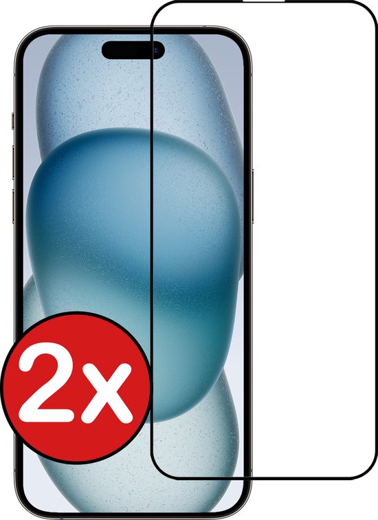 Screenprotector Geschikt voor iPhone 15 Screenprotector Glas Gehard Tempered Glass Full Cover - Screenprotector Geschikt voor iPhone 15 Screen Protector Screen Cover - 2 PACK