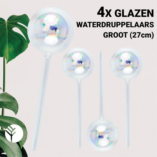 Groots glazen waterdruppelaar set van 4 stuks voor planten – groot formaat...