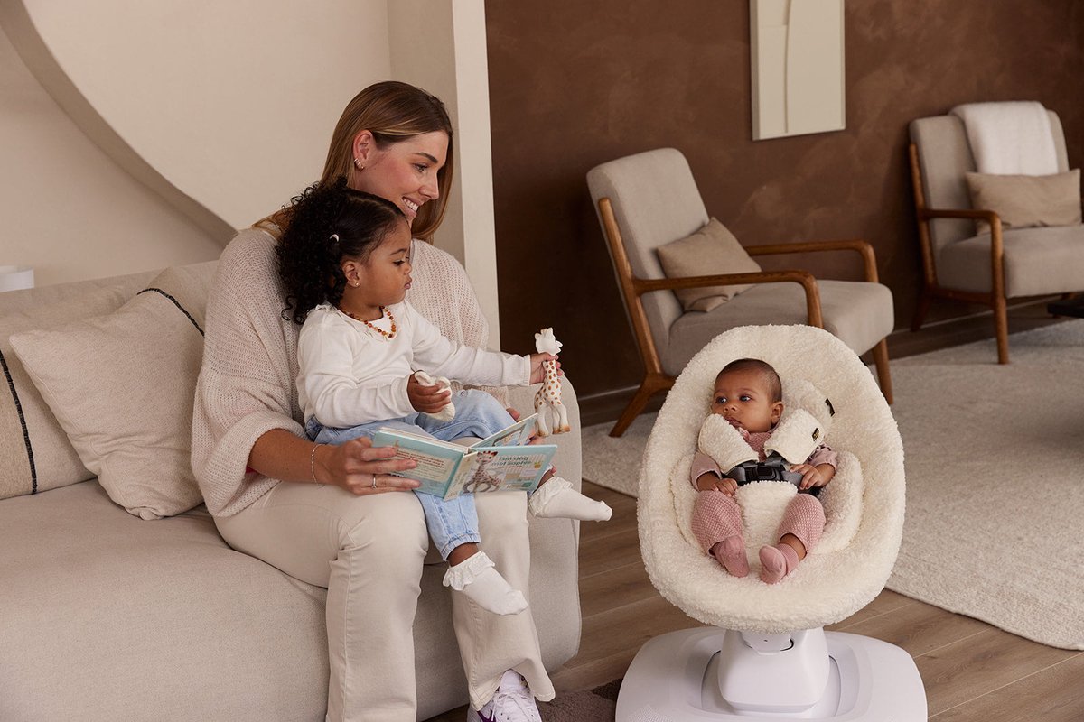 Ukje Verkleinkussen geschikt voor 4Moms Mamaroo 5 Rockaroo Wipstoel - Newborn Insert - Dubbelzijdig - Makkelijk Wasbaar - Perfecte Pasvorm - Zacht Katoen - Teddy Ecru – foto 5