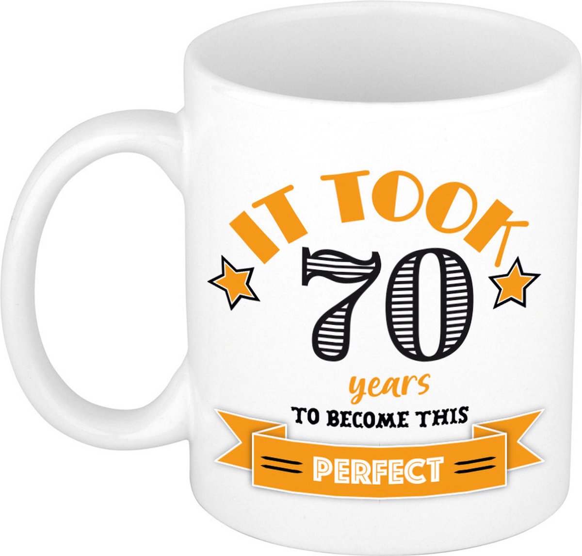 Bellatio Decorations Verjaardag cadeau mok 70 jaar - oranje - grappig - 300 ml - keramiek