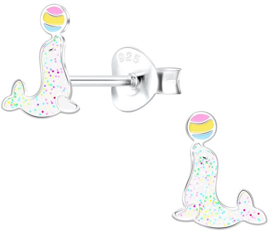 Joie|S - Boucles d'oreilles sceau en argent - 6 x 8 mm - blanc pailleté