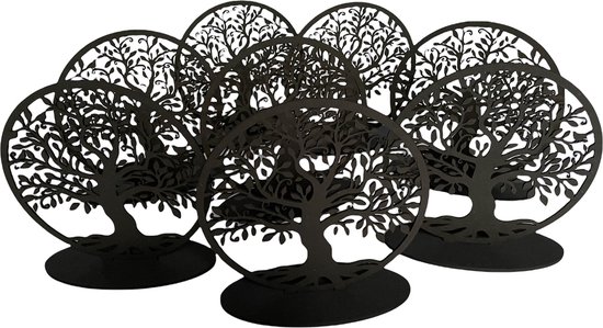 Levensboom Tree of Life - Ornament op voet - Rond Industrieel Hout Natuurlijk Woonkamer - Staand - Zwart - Decoratie - Moederdag cadeautje - Merkloos