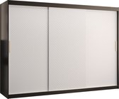 Zweefdeurkast Kledingkast met 3 schuifdeuren Garderobekast slaapkamerkast Kledingstang met planken (LxHxP): 250x200x62 cm - Rikid J1 (Zwart + Wit, 250)