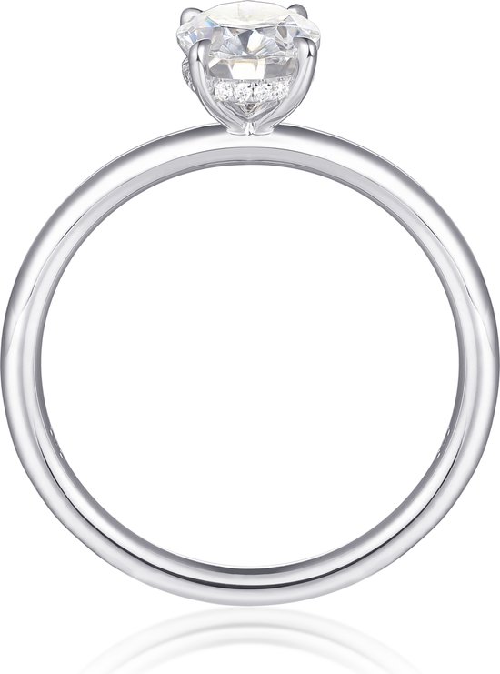 3 karaat ovale, in het lab gekweekte diamanten verlovingsring, diamant verborgen halo solitaire, 1418K, IGI GECERTIFICEERD - Nederland 3 karaat ovale, in het lab gekweekte diamanten verlovingsring, diamant verborgen halo solitaire, 1418K, IGI GECERTIFICEERD - Nederland