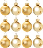 BRUBAKER 12-Delige Kerstballen - set - 3 cm Boomkogel Set - Handgedecoreerde Kerstboomversiering Mini Kogels Met Glitter Sterren Voor Kerstboom - Kerstboomkogels Van Glas - Goud